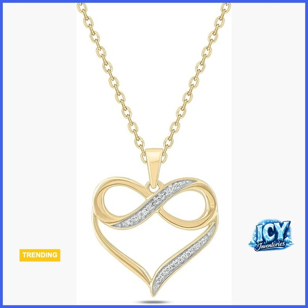 10K Gold Natural Diamond Infinity Heart Pendant Necklace